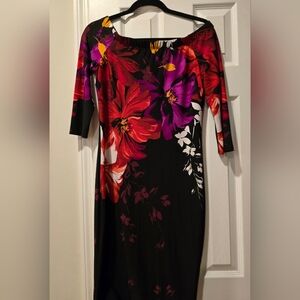 Floral Off-Shoulder 3/4 Sleeve Dress